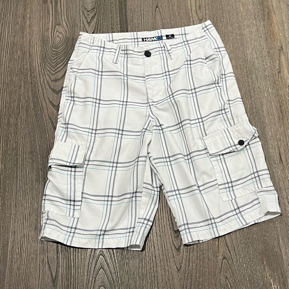 Tony Hawk White Blue Plaid Board Swim Shorts Size 29
